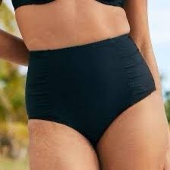 MEET.CURVE Women’s Black Ruched Side High-Waisted Bikini Bottom Size XL - Picture 1 of 5